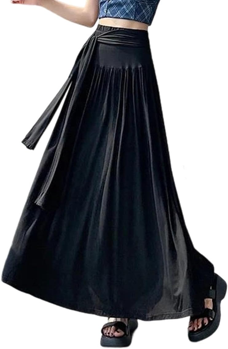 Women's High Waist Wrap A-Line Maxi Skirt with A Pleated Soft Design and Belted Detail for A Casual Mid-Calf Length Look