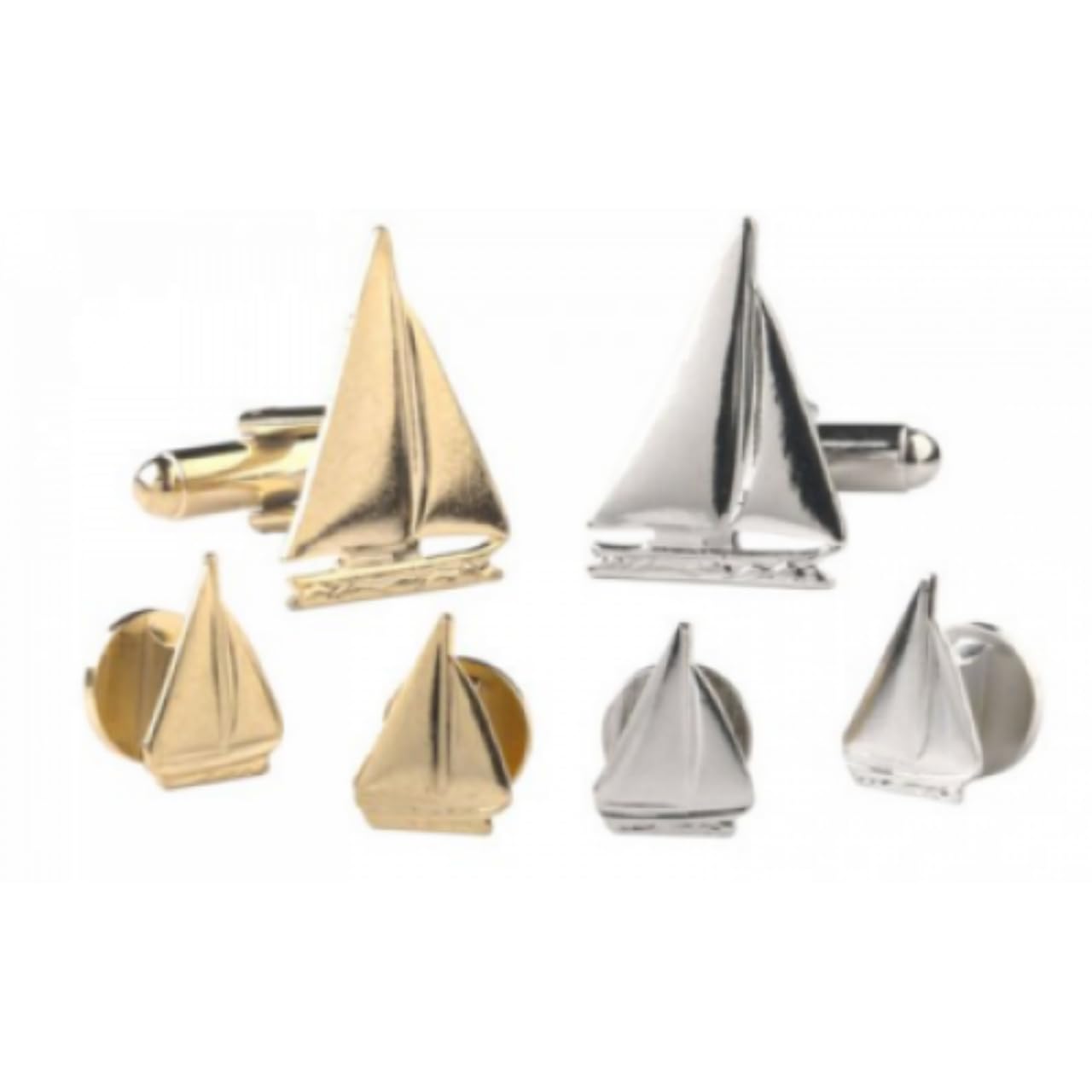 Sailboat Silver Plated Tuxedo Studs and Cufflinks