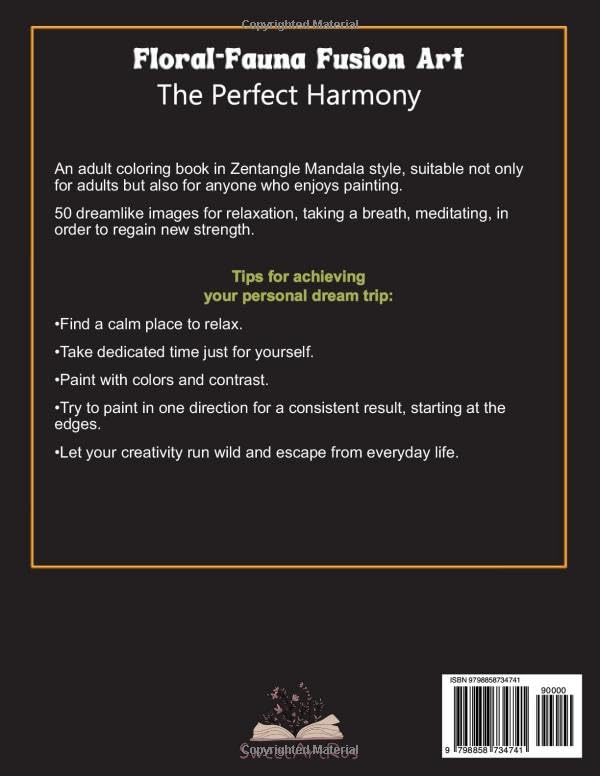 Blossom Animal A Dream Journey Into the World of Flora and Fauna: An Adult Coloring book with 50 relaxation and stress relief coloring pages in Zentangle Mandala style. - Image 2