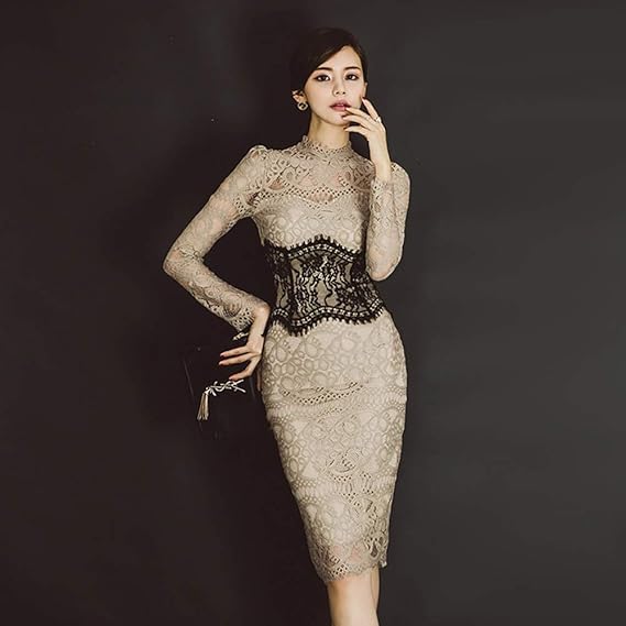 Amazon Co Jp ビレッジ ドレス ワンピース レース 結婚式 二次会 韓国風 Xl 服 ファッション小物