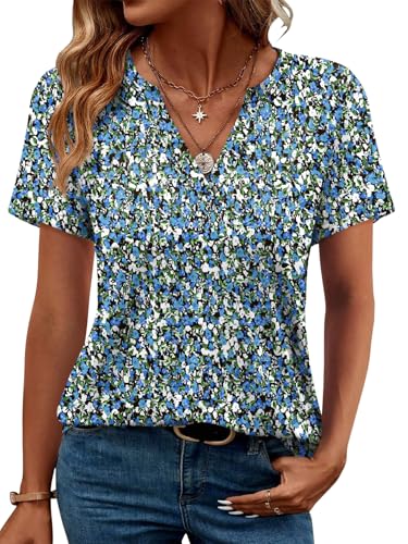 Image of WEESO Womens Tops Summer Short Sleeve V Neck Blouses Business Casual Loose Fit Tshirts Trendy Fashion Outfits