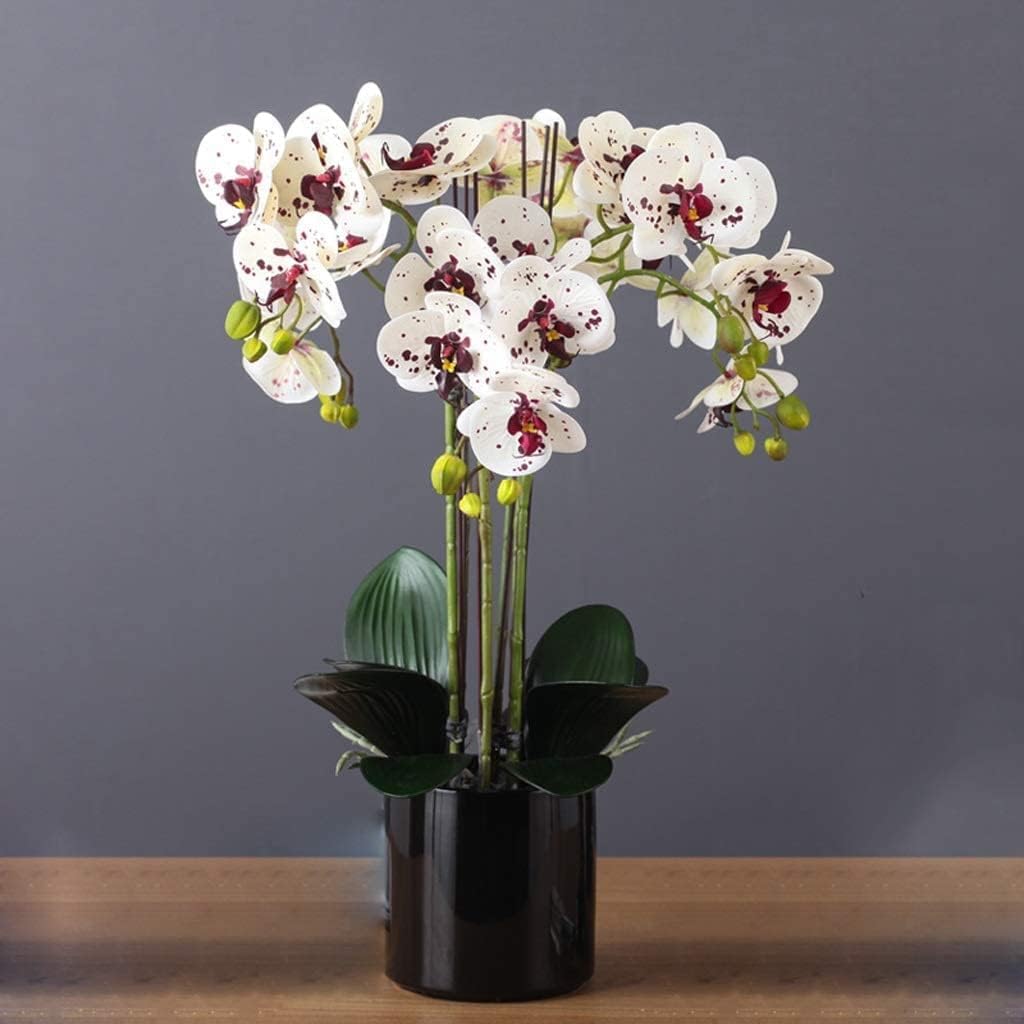 DFGHNBVC Artificial Orchid Orchids Artificial Silk Artificial Flower 55Cm Artificial Phalaenopsis Flowers With Vase Potted Faux Decor Artificial Flower Very Natural.White