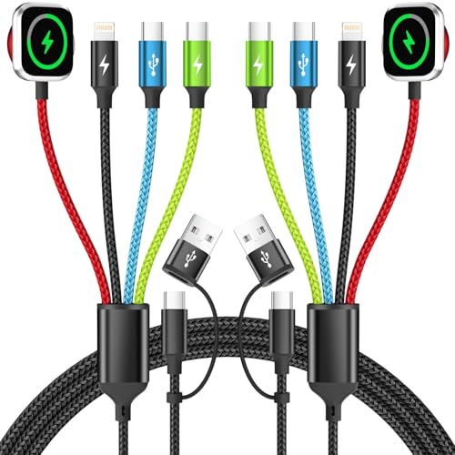 Image of Dual USB C Multi Charging Cable with iWatch Charger, 2 Pack 5FT Travel