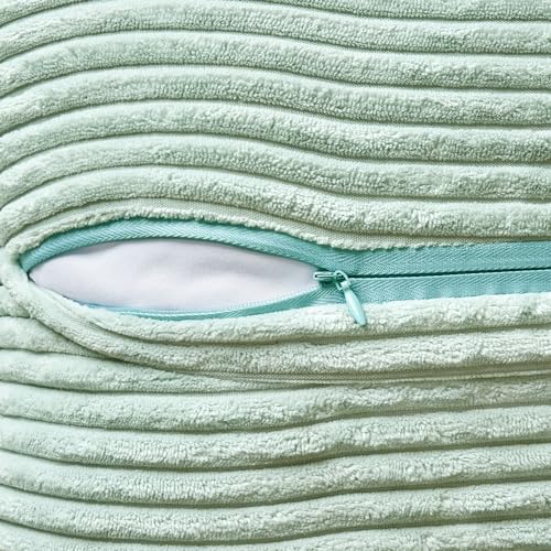 Image of MIULEE Decorative Throw Pillow Covers for Couch Bed Livingroom 18x18 Inch Set of 2 Mint Green Boho Accent Throw Pllows Broadside Striped Patchwork Soft Corduroy Summer Pillowcases