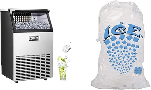 Electactic Máquina de hielo comercial, 100 librasdía, máquina de hielo de acero inoxidable con capacidad de 48 libras, incluye pala y perfectware,