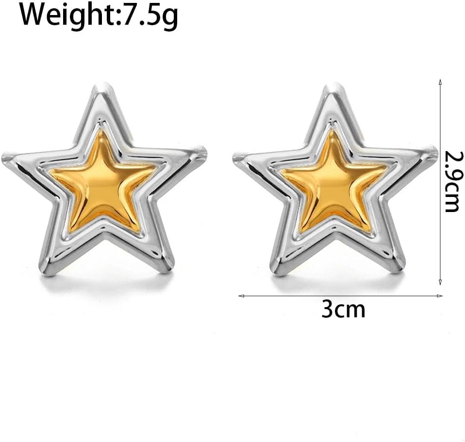 Two Tone Mix Metal Earrings,Stainless Steel Gold Star Statement Earrings for Women,Twist Wave Square Dangle Earings Trendy Jewelry Accessories - Image 3