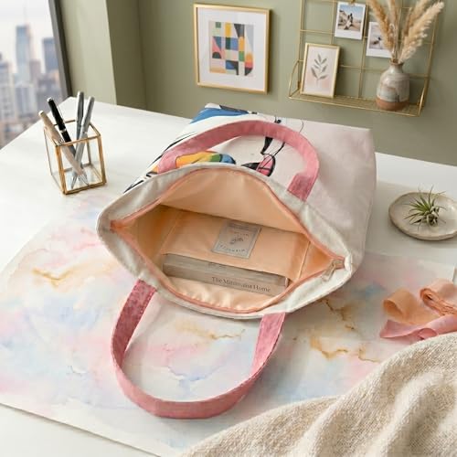 Image of Cotton Tote Bag for Women | Tote Bag with Zipper | Canvas College bag for Girls | Korean Sling Bag | Stylish Travel Sling & Handbag for Daily Use
