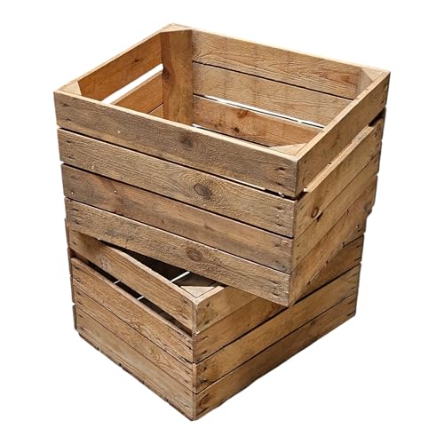 Caixas de madeira em conjunto Oferta: caixas de frutas vintage originais para a construção de móveis ou como decoração, caixas de maçãs muito estáveis (conjunto de 2)