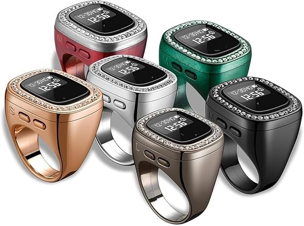 Image of Electronic Tasbih Ring with Large HD Display, Smart Digital Zikr Counter, Azan Reminder and Alarm, Rechargeable, for Men and Women, Multi Colour