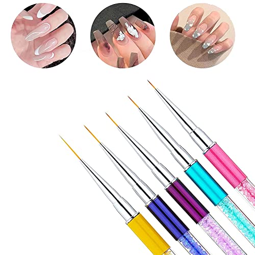 Unihuby Nail Art Pinsel Liner, 5 Stück Nagel Pinsel Gel Nailart Pinsel Blume Strass Stange Zeichnung Nagelgellack… – Bild 8