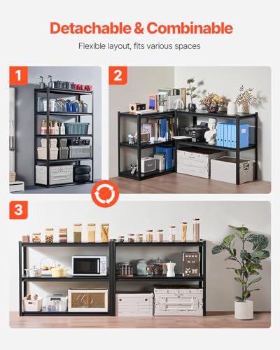 Image of VEVOR Storage Shelves, 3000 lbs, 5 Tier Garage Storage Shelving, 18 inch D x 48 inch W x 78 inch H Adjustable Metal Shelves for Garage Shelves Utility Rack Shelf, Ideal for Kitchen, Warehouse, Basement, Black
