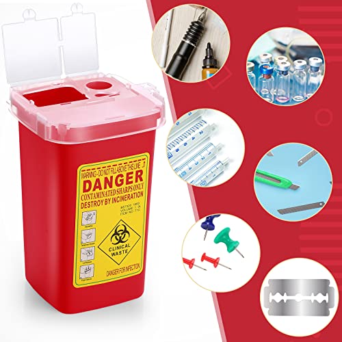 20 Pcs 1 Quart Flip Top Sharps Container Sharps Disposal Container Small Trash Bin Small Portable Container For Tattoo Parlors Use Office Barbershop Home Travel Use, 6" X 4" X 3", Red #TOP5