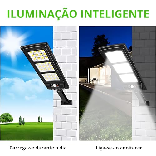 Luminária Solar 180 Led Parede Poste Sensor Presença Controle Remoto 3 Funções Refletor Econômico