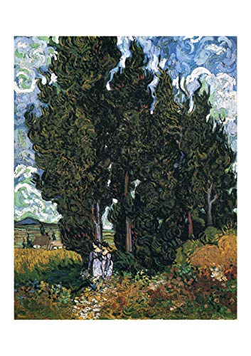 Giclée Cyprès avec deux femmes Van Gogh : tableau encadré mat haut de gamme