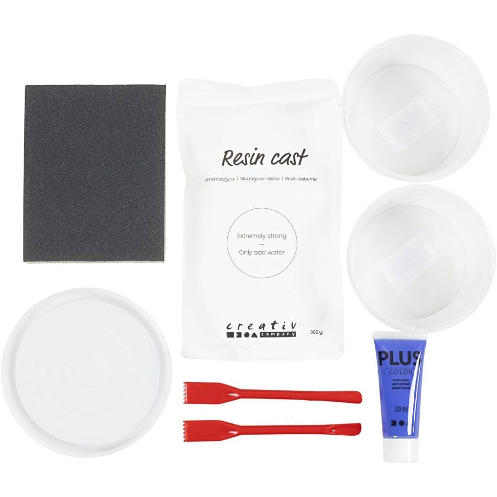 Creativ Company Starter Creative Set Resin Casting Round Tray with Marbling in Blue and White for Creating Beautiful Decorations
