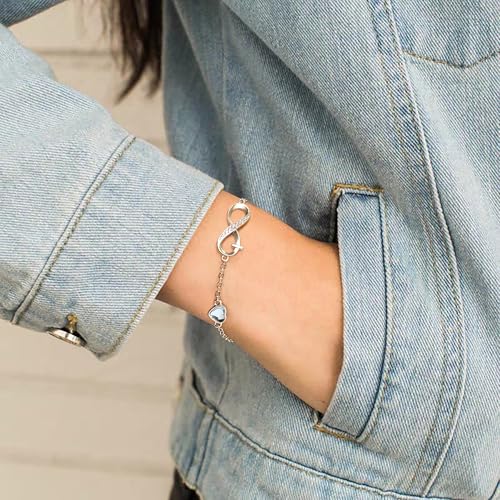Crysdue Infinity Love Bracelets Heart CZ Birthstone Charm Link Bracelet, Birthday Christmas Mothers Day Jewelry Gift for Women Mom Girlfriend Wife Daughter4