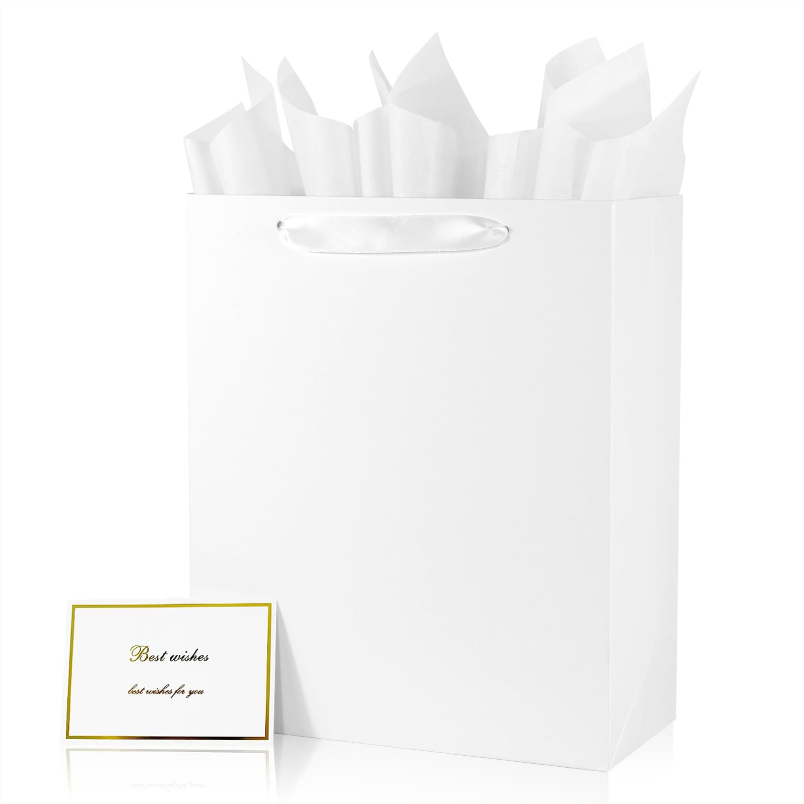 Photo 1 of Padiaet White Gift Bag with Ribbon Handles, Includes Card and Tissue Papers
