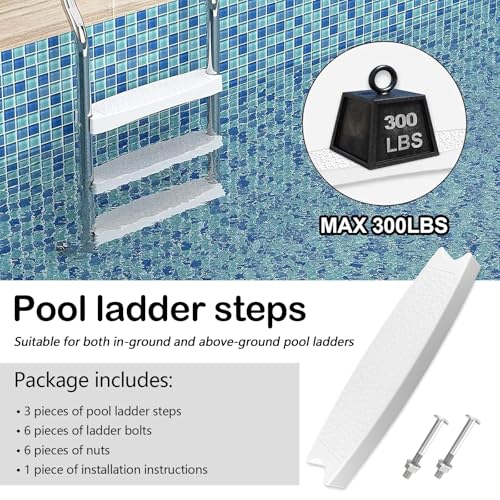 Poolleiter Stufen, Poolleiter Ersatzstufe für Gerade Stufen, Pool Ersatzstufe Kunststoffstufen mit Schrauben, Austausch der Poolleiterstufen rutschfeste Poolleiter für Schwimmbad(3 Stück)