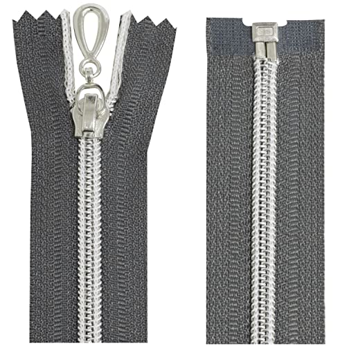 Aerzetix - C64106 - Juego De 2 Cremalleras En Espiral N 5 80cm Separable Autoblocante - Malla En Nylon Plata - Tirador Cursor En Metal - Color Gris Oscuro - Mercería Aerzetix - C64106 - Juego De 2 Cremalleras En Espiral N 5 80cm Separable Autoblocante - Malla En Nylon Plata - Tirador Cursor En Metal - Color Gris Oscuro - Mercería