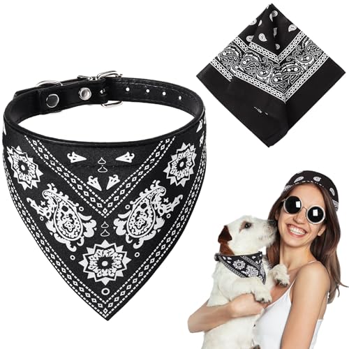Image of Chicingyou Cat Dog Bandana Collar & Owner Matching Paisley Pattern Bandana Women Headband Square Scarf Headwear Puppy Scarf for Small Dog Adjustable Cat Collar Triangle Neckerchief Handkerchief(Black)