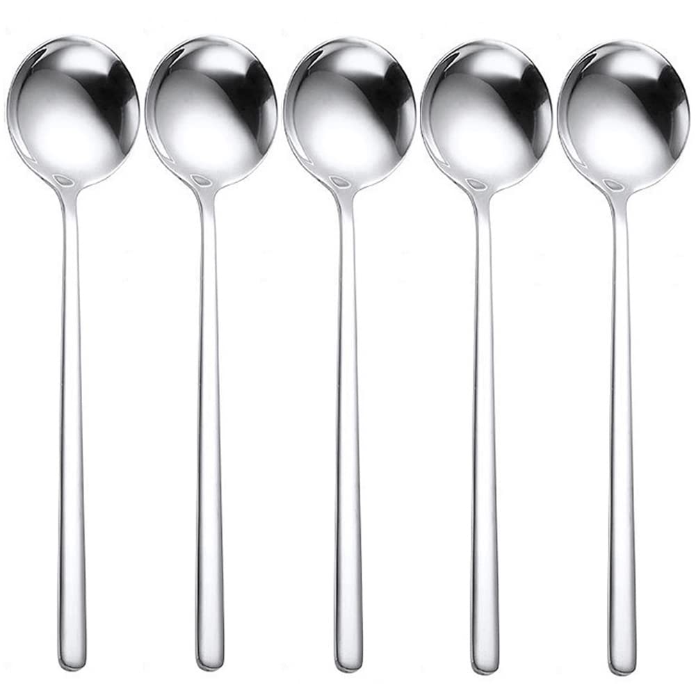 GTJLLY Spoons Silverware Set 5-Pack Korean Spoon,7.7 Inch 18/8 Stainless Steel Table Soup Spoons for Home, Kitchen, or Restaurant Flatware Set, Dishwasher Safe