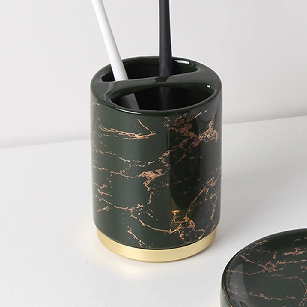 Accesorios de Tocador, Juego De Accesorios De Baño De Mármol De 5 Piezas De Cerámica Que Incluye Jabonera, Soporte para Cepillo De Dientes, Vaso, Dispensador De Loción Juego Decorativo