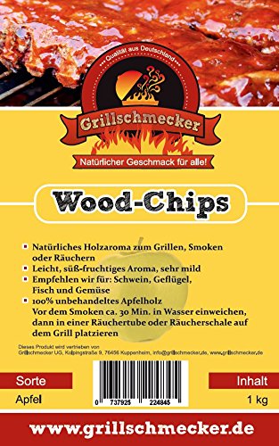 Grillschmecker Wood Chips 1 kg Apfelholz - Natürliches Holzaroma zum Grillen, Smoken & Räuchern -
