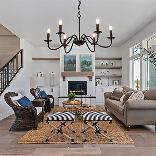 Widluth 8D-DD-6D 28 Inch Industrial Black Chandelier Light Fixture Vintage 6-Lights Candle Style Rustic Chandelier Rustic Black Chandelier thumb #1