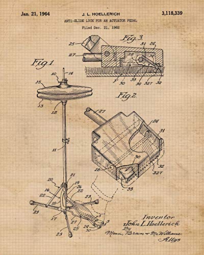 Vintage Drums Equipment Patent Prints, 4 (8X10) Unframed Photos, Wall Art Decor Gifts Under 20 For Home Office Garage Man Cave Dj Musician College Student Teacher School Rock Band Drummer Fan #TOP1