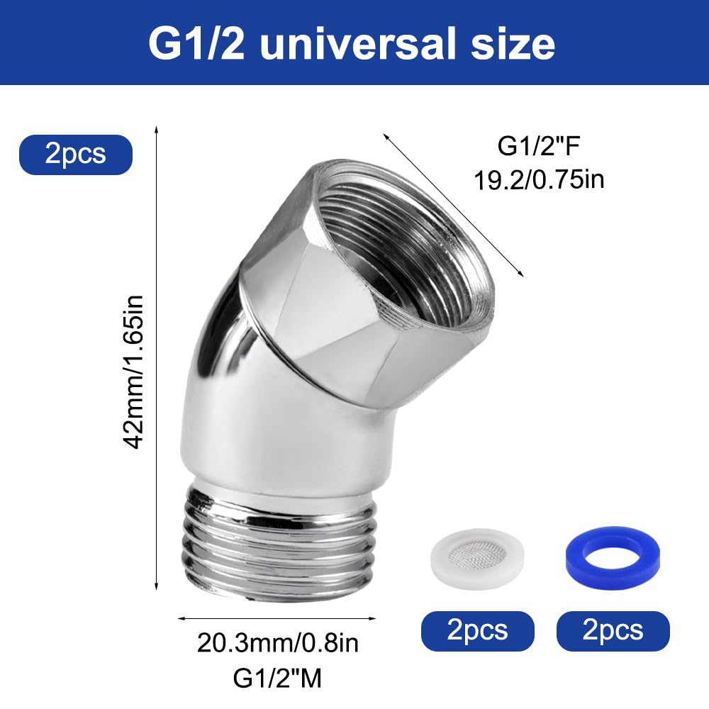 Adaptateur De Douchette à 135 °, Adaptateur De Tuyau De Douche, Pièce Articulée, Raccord Coudé Pour Douchette, Adaptateur De Tête Pivotante, Adaptateur Pour Tuyau De Douche, Avec Joint En Caoutchouc