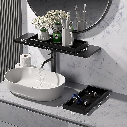 Image of BBK Bathroom Vanity Tray 11.8 in- 2 Pack(Large) Silicone Bathroom Tray for Counter, Perfume Key Trinket Ring Tray, Decor Soap Dispenser Countertop Tray for Kitchen Sink Organization (Black)