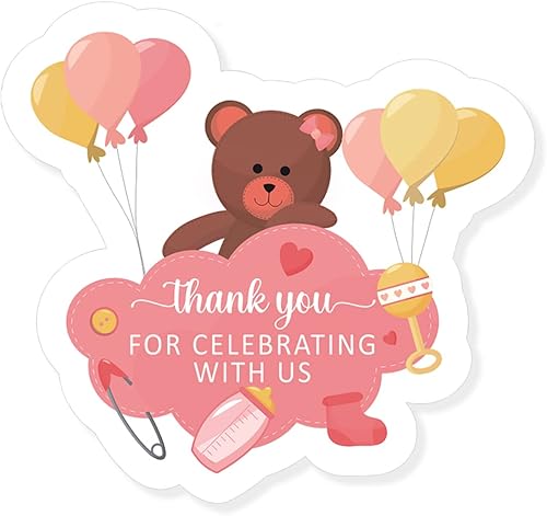 Calcomanías de agradecimiento con diseño de oso de despedida de soltera, con texto en inglés "Thank You for Celebrating with Us", con temática de