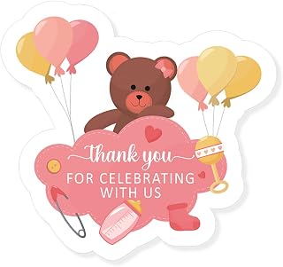 2.4 Inch Thank You for Celebrating with Us Sitcker,Baby Gril Thank You Bear Stickers,Gril Teddy Pink Bear Theme Favors Labels Decorations Supplies for Girls(80 PCS)