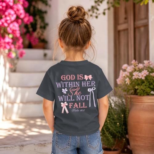 Image of Girls Christian Tees God is Within Her Jesus Shirt for Kids Faith Cute Graphic Bow Tshirt Inspirational Religious Top