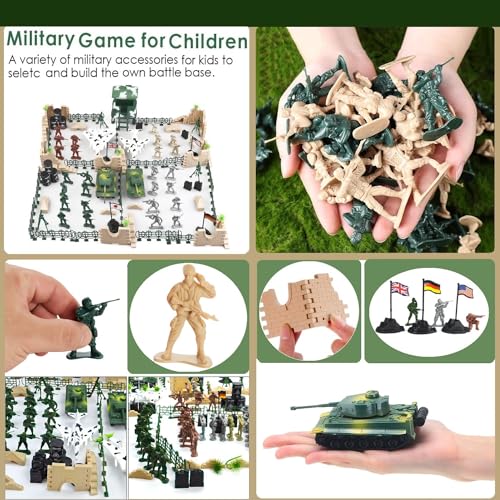 Boderam 250-teiliges Armee-Männer Armee-Soldaten Plastikspielzeug, Militär Action Figuren Spielset Kinder Militär Soldaten Eimer mit Panzern, Flugzeugen, Soldatenfiguren und Zubehör für Jungen Mädchen