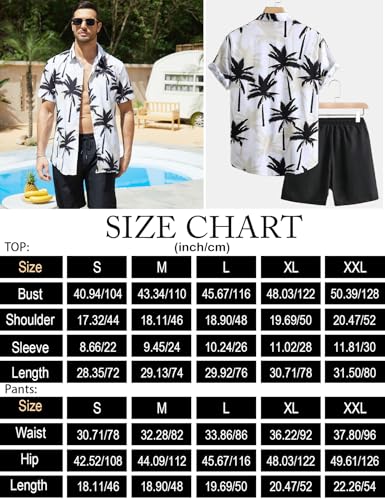 Yimoon Men\'s Summer 2 Piece Outfits Tropical Print Short Sleeve Button Down Hawaiian Beach Shirt and Shorts Set(01White-L) - Thumbnail 7