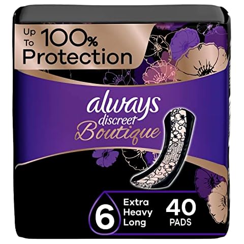 Always Discreet Boutique Incontinence Pads, for Bladder Leaks, Extra Heavy Absorbency, Long Length, 20 Count x 2 Packs (40 Count Total) (Packaging May Vary) Cover