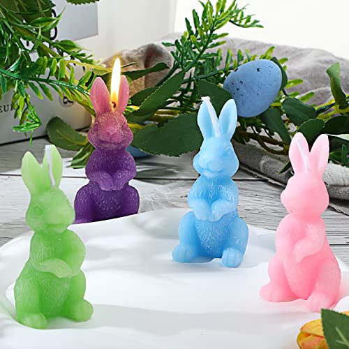 BBTO 4 Pieces Easter Candles Rabbit Shape Bunny Spring Rabbit Candles Gifts for Easter Bunny Decorations Party Table Home Decor Spring Celebrations