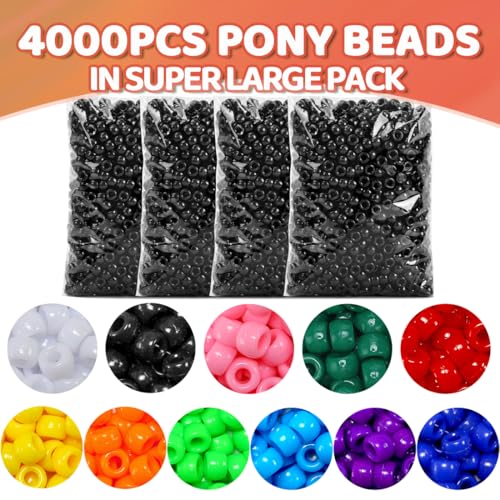 Praisebank 4000pcs Black Pony Beads, Barrel Shaped, Plastic, Loose Beads, Craft Beads, Hair Braids