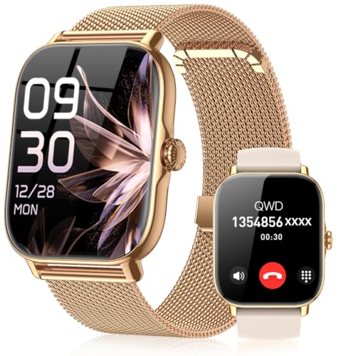 Image of Smart Watch for Women Men- Answer /Make Call, IP68 Waterproof Fitness Tracker with Sleep Monitor,Smartwatch for Andriod iPhone Compatible (Warm Gold Case w /Champagne & Vintage Gold Band, 1.91)