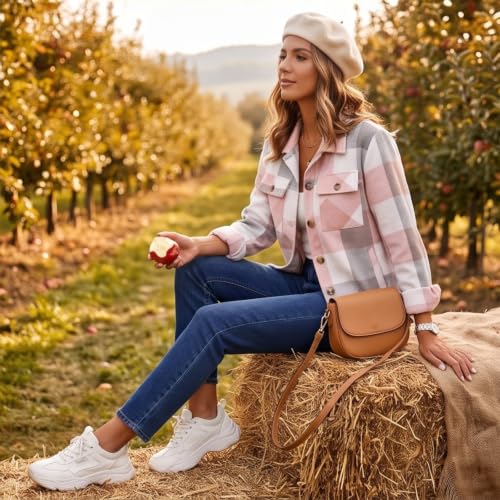 Cropped Jackets for Women Plaid Cute Button Down Collared Fall Coats - image 6