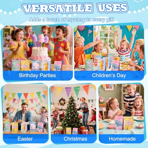 FeinKulturia 16stk Papiertüten Party Geschenktüten Kindergeburtstag mit Aufkleber, 21,5 x 13 x 8 cm Mitgebsel Tüten Kraftpapier Bunte zum Verpacken Geschenken, Giveaways, Party, Geburtstag Deko, usw.