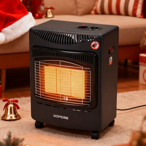 BTGGG Portable Gas Heater 46cm Small Mini Gas Heater Indoor 4.2kw Infrared Heater Electric Ignition Mode with wheels comes with Free Hose and Regulator, Black