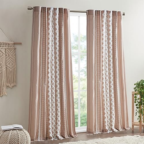 INK+IVY Imani Cotton Geometric Print, Single Panel Window Curtain Texture, Mid-Century Look Easy to Hang