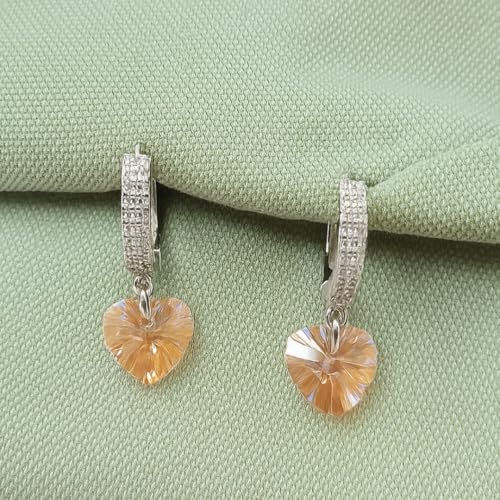Image of Silver Golden Color Heart Drop Earrings