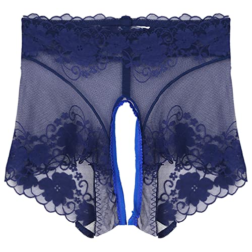 Doomiva Women Adult Summer Floral Lace Boyshorts Ultra Thin Boxer Shorts Sexy Underwear Undershorts 2# Blue Large #TOP5