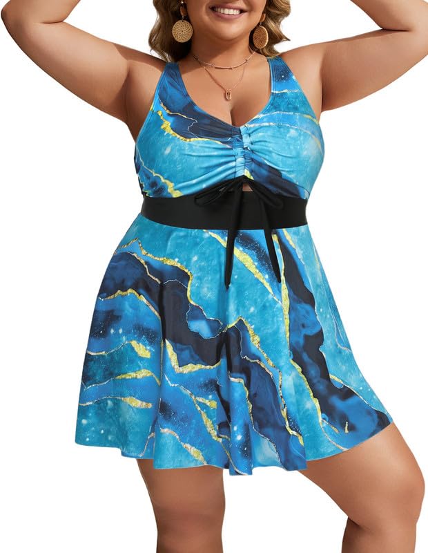 Hanna Nikole Tankini Damen Große Größen Zweiteiler Badeanzüge SchlüSselloch Badekleid Mit Badeshorts Bauchweg Bademode Mit Verstellbare Brust KordelzüGe Und Schultergurte Strandmode