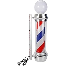 Barbershop Wall Mounted LED Rod Lamp- 32Inch Red, White and Blue Barber Pole Stripes Rotating Hair Salon Standard 110V