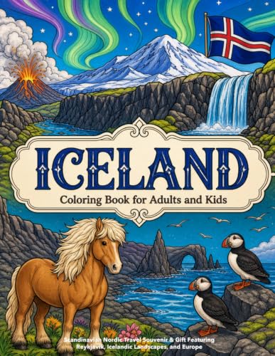 Iceland Coloring Book for Adults and Kids: Scandinavian Nordic Travel Souvenir & Gift Featuring Reykjavik, Icelandic Landscapes, and Europe image 2