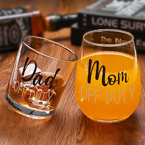 Futtumy Dad And Mom Gift Set, Dad & Mom Off Duty Whiskey Glass And Stemless Wine Glass Combo, Gift For Father’S Day Mother’S Day Christmas Birthday Daily Use Baby Shower For Dad Mom New Parents thumb #3